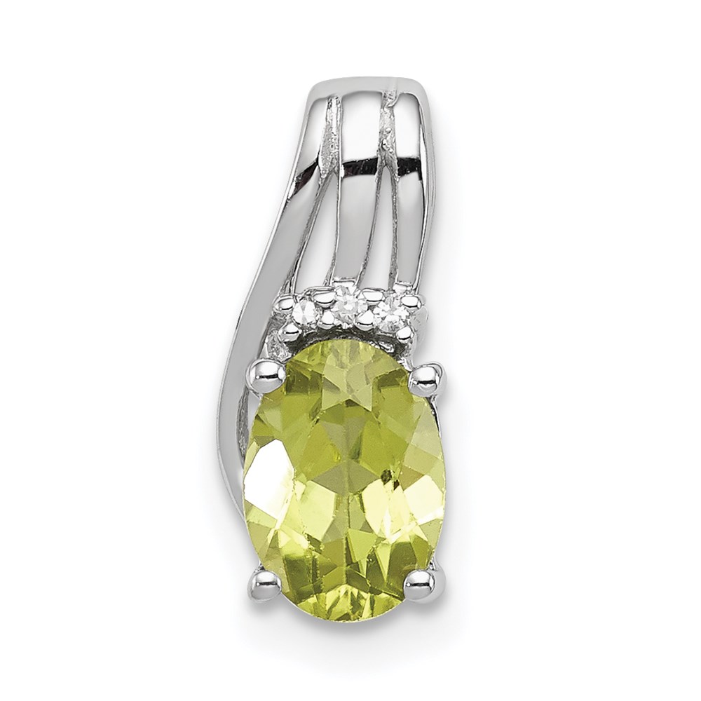Sterling Silver Diamond And Peridot August Birthstone Oval Mini Charm Pendant 58$